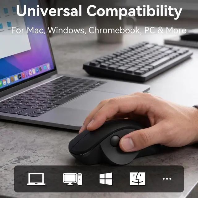 Alt view image 6 of 7 - Wireless Ergonomic Mouse, Thumb Side Scroll, Quiet Click