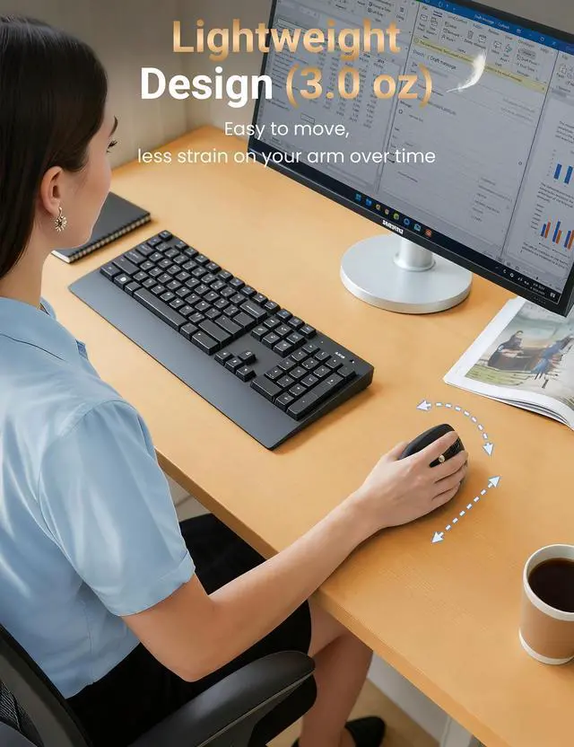 Alt view image 6 of 7 - Ergonomic Vertical Wireless Mouse, 57°, Small/Medium Hands, Black