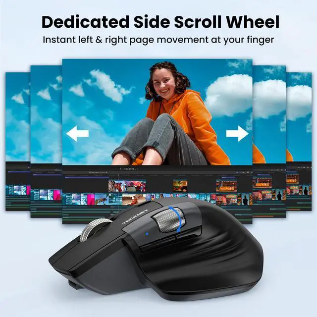 Alt view image 3 of 7 - Wireless Mouse, Ergonomic Bluetooth Mouse (BT 5.3/5.0 & 2.4G & Wired), Rechargeable Mouse with Ultra-Fast Scrolling, Side Scroll, 6-Level DPI, Quiet Clicks, Optical Mouse for Laptop Desktop