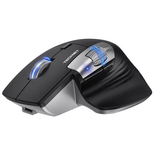 Alt view image 4 of 7 - Wireless Mouse, Ergonomic Bluetooth Mouse (BT 5.3/5.0 & 2.4G & Wired), Rechargeable Mouse with Ultra-Fast Scrolling, Side Scroll, 6-Level DPI, Quiet Clicks, Optical Mouse for Laptop Desktop