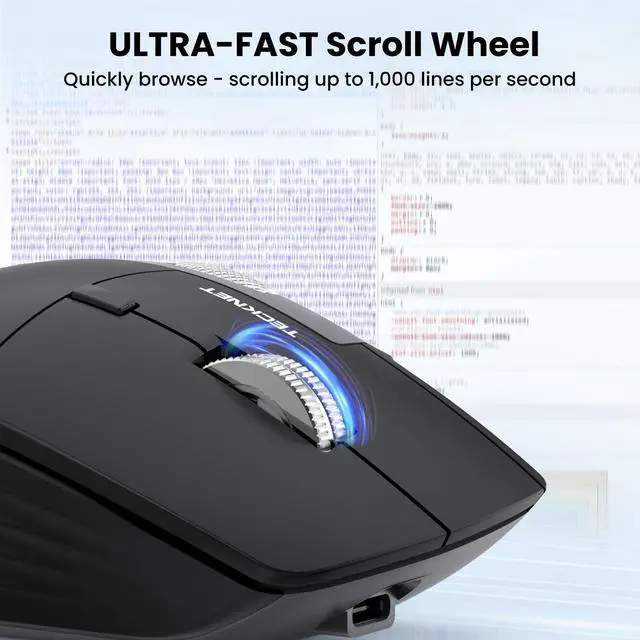 Alt view image 5 of 7 - Wireless Mouse, Ergonomic Bluetooth Mouse (BT 5.3/5.0 & 2.4G & Wired), Rechargeable Mouse with Ultra-Fast Scrolling, Side Scroll, 6-Level DPI, Quiet Clicks, Optical Mouse for Laptop Desktop