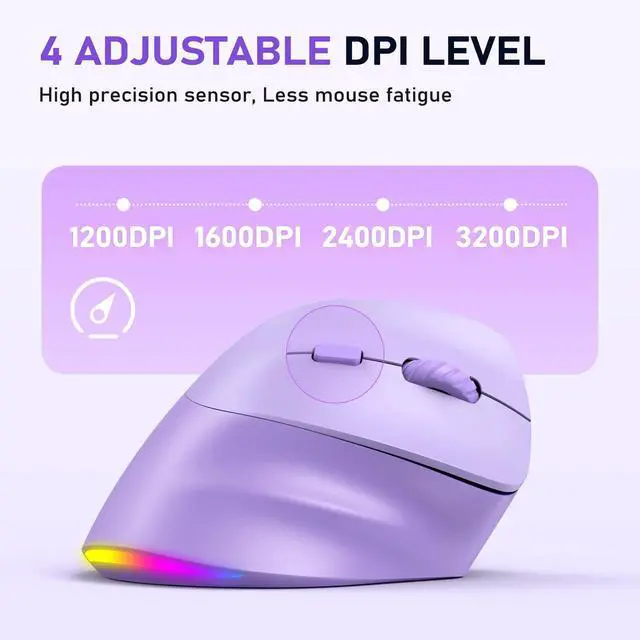 Alt view image 5 of 7 - Ergonomic Wireless Vertical Mouse, Rechargeable, Purple