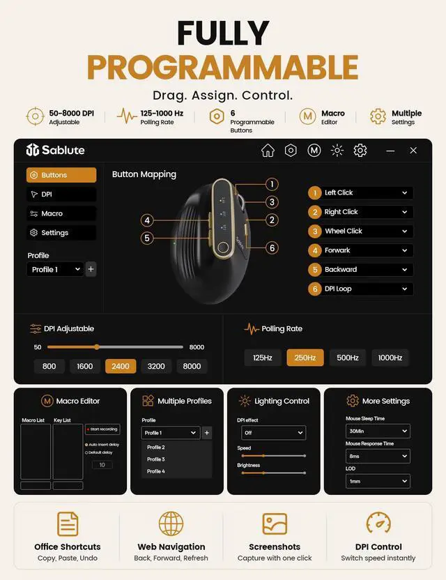 Alt view image 4 of 7 - Ergonomic Vertical Wireless Mouse with 3-Device Switching MAM4