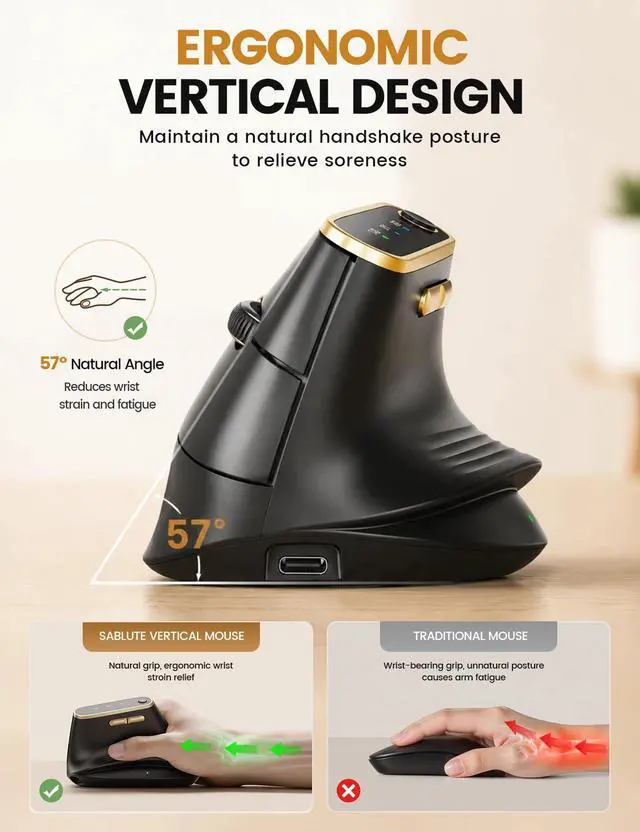 Alt view image 5 of 7 - Ergonomic Vertical Wireless Mouse with 3-Device Switching MAM4