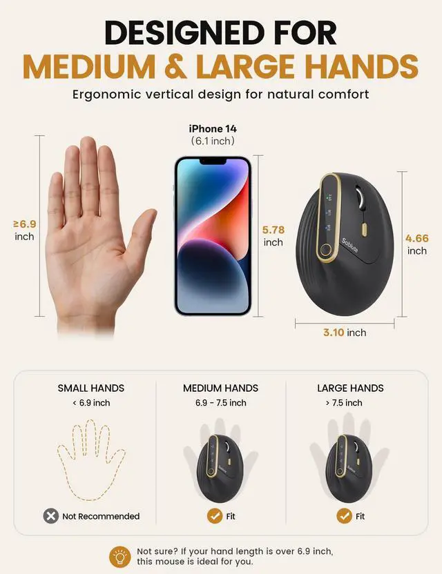 Alt view image 6 of 7 - Ergonomic Vertical Wireless Mouse with 3-Device Switching MAM4