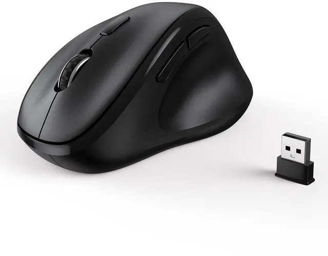 Main image of Ergonomic Wireless Mouse with USB Receiver for PC Computer, Laptop and Desktop, Ergo Mouse Vertical with Silent Clicks Long Battery Life, Up to 1600 DPI & 1 AA Battery Powered, Black