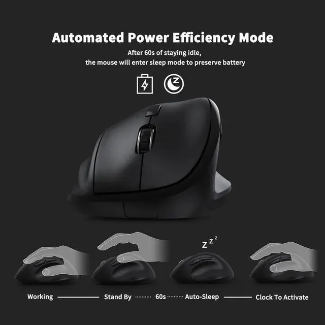 Alt view image 2 of 7 - Ergonomic Wireless Mouse with USB Receiver for PC Computer, Laptop and Desktop, Ergo Mouse Vertical with Silent Clicks Long Battery Life, Up to 1600 DPI & 1 AA Battery Powered, Black