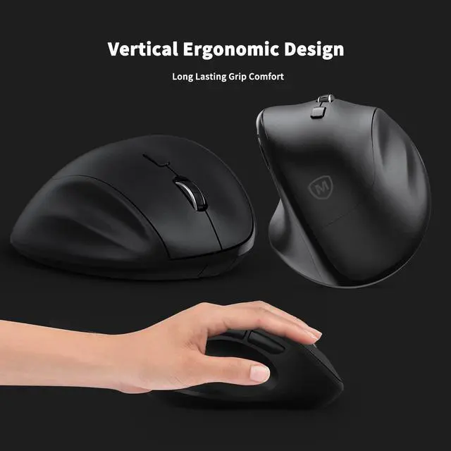 Alt view image 3 of 7 - Ergonomic Wireless Mouse with USB Receiver for PC Computer, Laptop and Desktop, Ergo Mouse Vertical with Silent Clicks Long Battery Life, Up to 1600 DPI & 1 AA Battery Powered, Black
