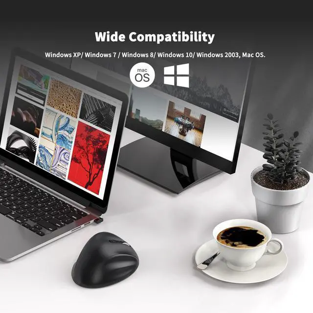 Alt view image 7 of 7 - Ergonomic Wireless Mouse with USB Receiver for PC Computer, Laptop and Desktop, Ergo Mouse Vertical with Silent Clicks Long Battery Life, Up to 1600 DPI & 1 AA Battery Powered, Black