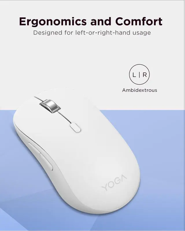 Alt view image 2 of 7 - Yoga Bluetooth Silent Mouse, 3 Level DPI Adjustment, 36 Month Battery Life, Bluetooth 5.3, 3 Device Paring, Whisper Quiet, Programmable Buttons, Smooth Finish, Seashell