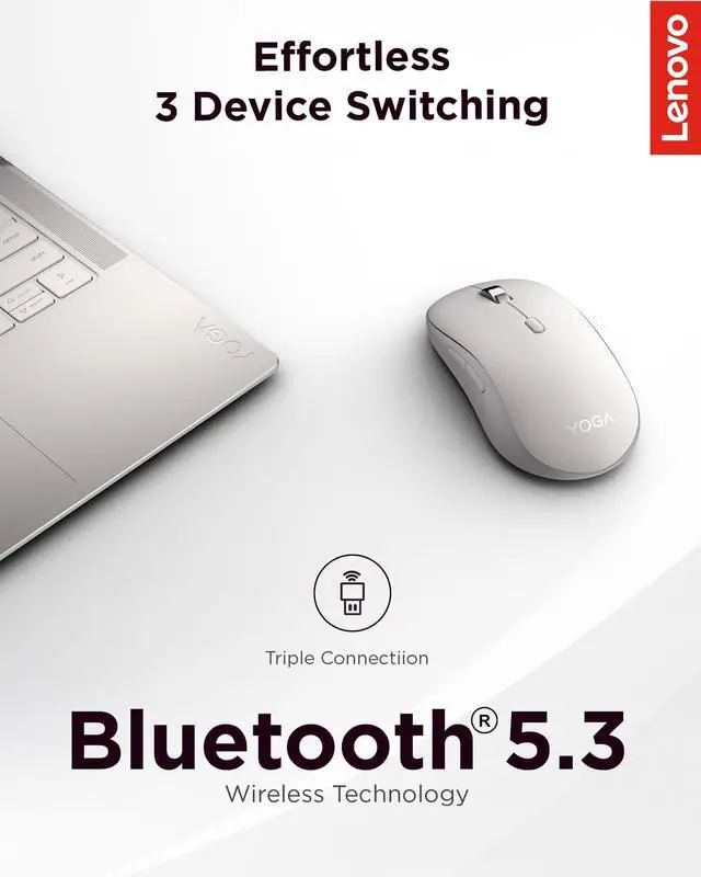 Alt view image 3 of 7 - Yoga Bluetooth Silent Mouse, 3 Level DPI Adjustment, 36 Month Battery Life, Bluetooth 5.3, 3 Device Paring, Whisper Quiet, Programmable Buttons, Smooth Finish, Seashell