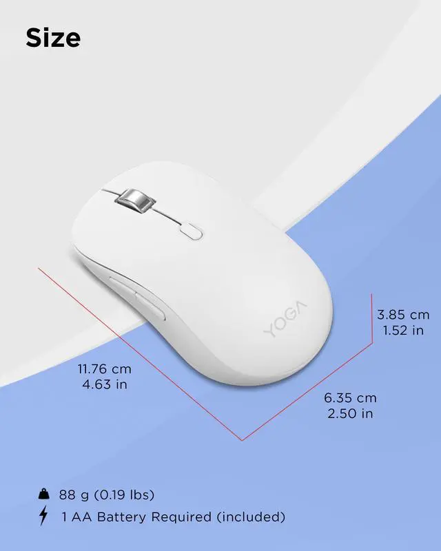 Alt view image 6 of 7 - Yoga Bluetooth Silent Mouse, 3 Level DPI Adjustment, 36 Month Battery Life, Bluetooth 5.3, 3 Device Paring, Whisper Quiet, Programmable Buttons, Smooth Finish, Seashell