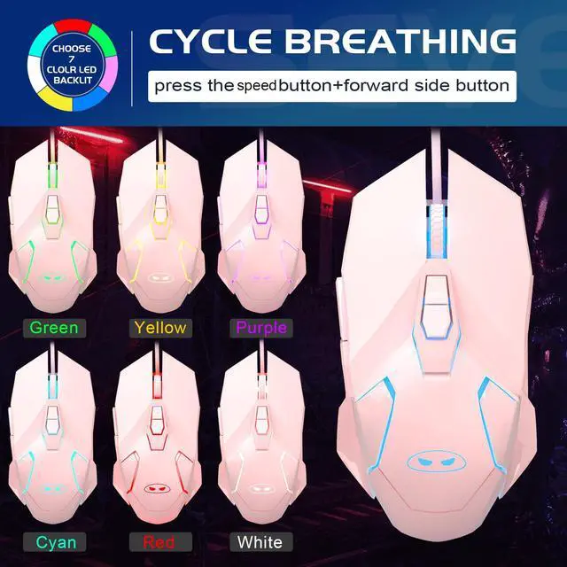 Alt view image 6 of 7 - G10 Gaming Mouse Wired, 7 Colors Breathing LED Backlit Gaming Mouse, 6 Adjustable Speeds, Ergonomic Optical Computer Mouse with 7 Buttons for Windows PC Gamers