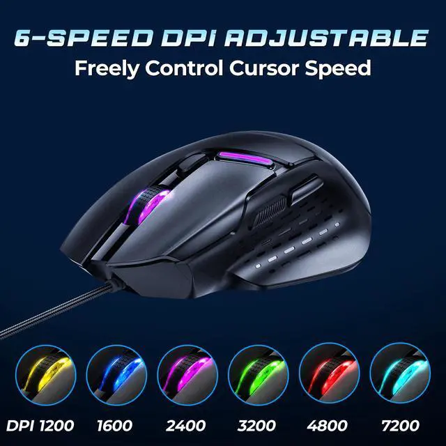Alt view image 2 of 7 - Wired Gaming Mouse, 7200 DPI, 6 Programmable Buttons, RGB Lighting