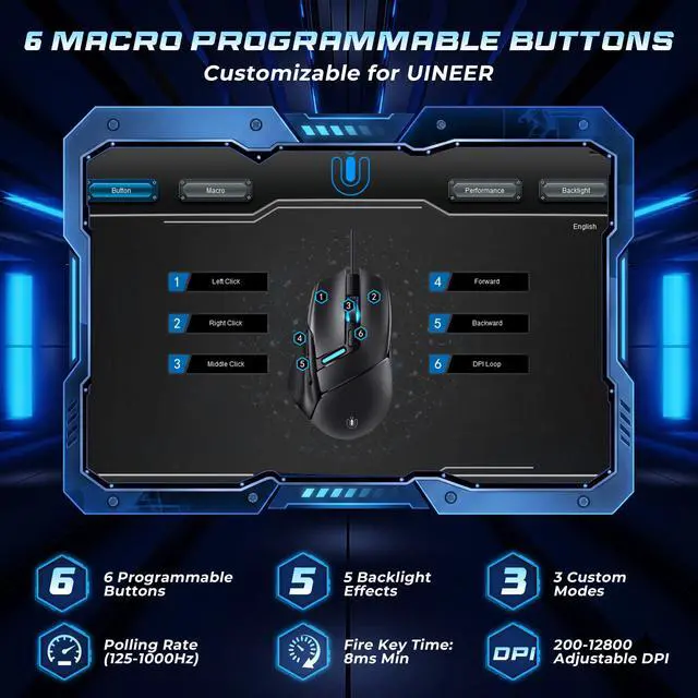 Alt view image 6 of 7 - Wired Gaming Mouse, 7200 DPI, 6 Programmable Buttons, RGB Lighting