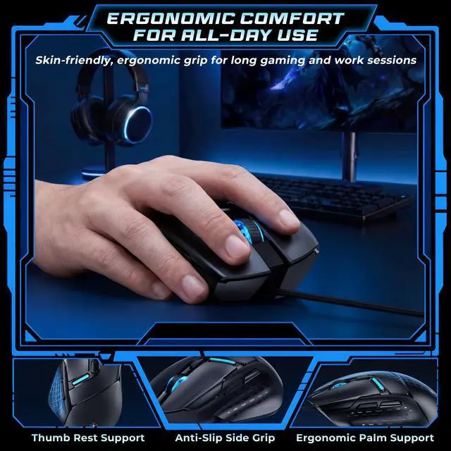 Alt view image 5 of 7 - Wired Gaming Mouse, 7200 DPI, 6 Programmable Buttons, RGB Lighting