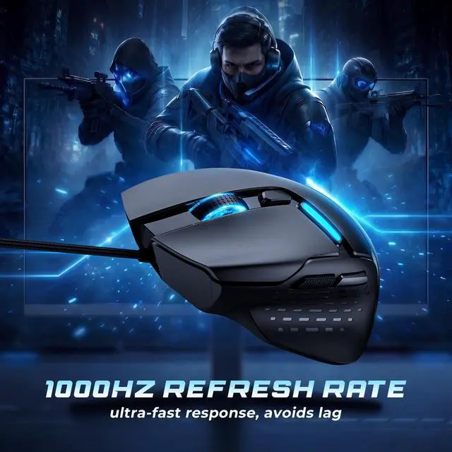 Alt view image 7 of 7 - Wired Gaming Mouse, 7200 DPI, 6 Programmable Buttons, RGB Lighting
