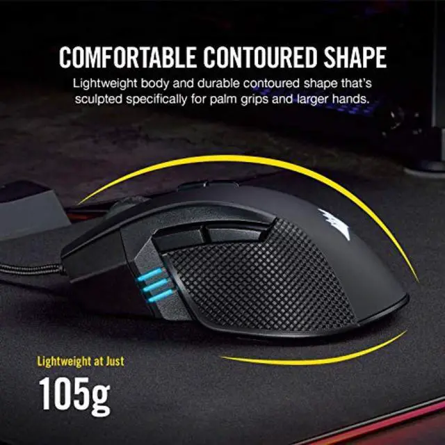 Alt view image 4 of 7 - IRONCLAW RGB Wired FPS/MOBA Gaming Mouse 18,000 DPI 7 Programmable Buttons Designed for Large Hands iCUE Compatible PC, Mac, PS5, PS4, Xbox Black