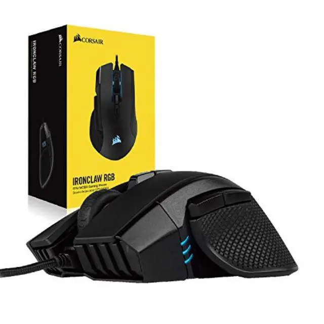 Alt view image 7 of 7 - IRONCLAW RGB Wired FPS/MOBA Gaming Mouse 18,000 DPI 7 Programmable Buttons Designed for Large Hands iCUE Compatible PC, Mac, PS5, PS4, Xbox Black