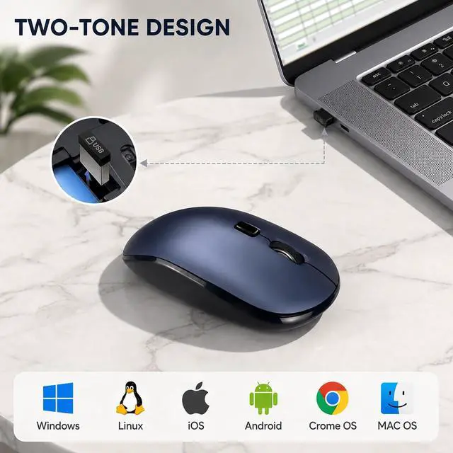 Alt view image 5 of 7 - Wireless Mouse for Laptop,2.4G Slim Quiet Portable USB Computer Mice,± 3200 DPI,Lightweight,Plug&Play,4 Adjustment Speed,20 Months Battery Life,Cordless Office Mouses for Mac,PC,Chromebook,Notebook
