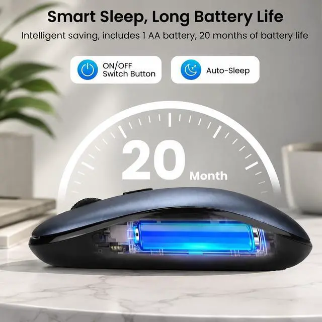 Alt view image 6 of 7 - Wireless Mouse for Laptop,2.4G Slim Quiet Portable USB Computer Mice,± 3200 DPI,Lightweight,Plug&Play,4 Adjustment Speed,20 Months Battery Life,Cordless Office Mouses for Mac,PC,Chromebook,Notebook