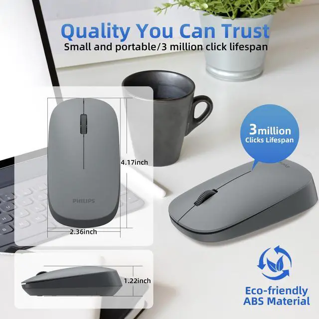 Alt view image 3 of 7 - Wireless Bluetooth Mouse for Laptop, Bluetooth Mouse for MacBook Pro/Air and iPad, Travel Silent USB Wireless Mice, BT 3.0/5.0 and 2.4GHz USB Dongle, 1600 DPI, 12-Month Battery Life