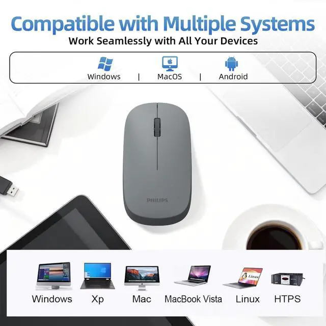 Alt view image 6 of 7 - Wireless Bluetooth Mouse for Laptop, Bluetooth Mouse for MacBook Pro/Air and iPad, Travel Silent USB Wireless Mice, BT 3.0/5.0 and 2.4GHz USB Dongle, 1600 DPI, 12-Month Battery Life