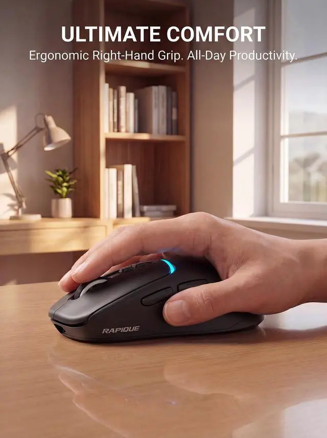 Alt view image 4 of 7 - Bluetooth Wireless Mouse, Dual Bluetooth + 2.4G, Black