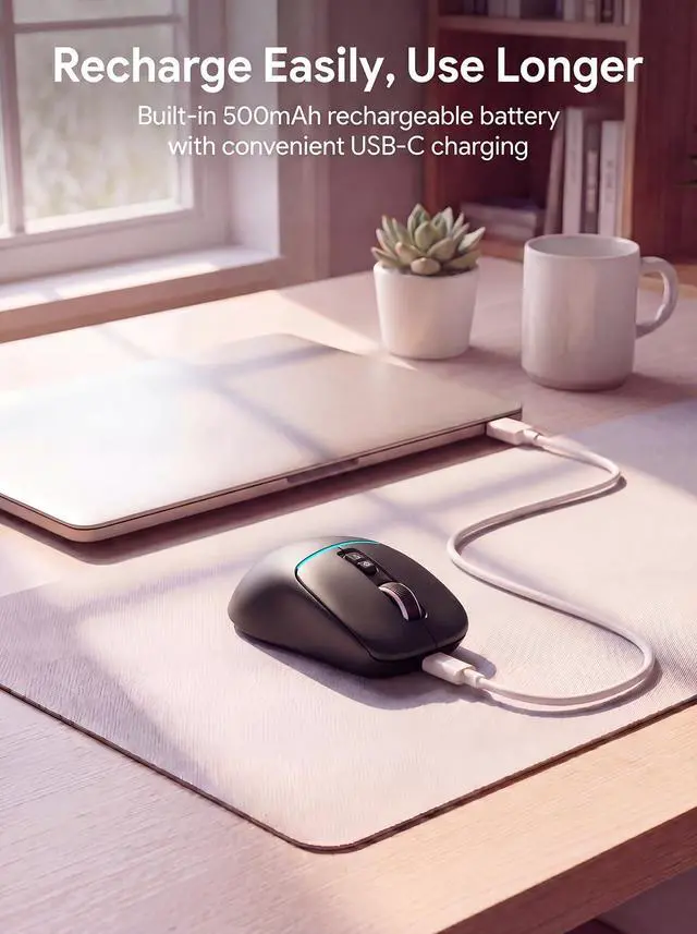 Alt view image 6 of 7 - Bluetooth Wireless Mouse, Dual Bluetooth + 2.4G, Black