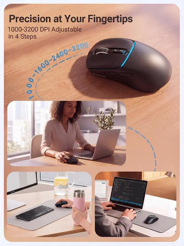 Alt view image 7 of 7 - Bluetooth Wireless Mouse, Dual Bluetooth + 2.4G, Black