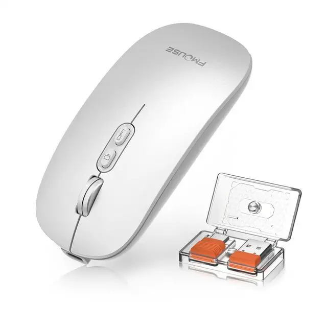 Main image of Slim Wireless Mouse, Tri-Mode 2.4G/Bluetooth, Rechargeable Silver