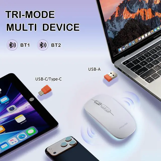 Alt view image 2 of 7 - Slim Wireless Mouse, Tri-Mode 2.4G/Bluetooth, Rechargeable Silver