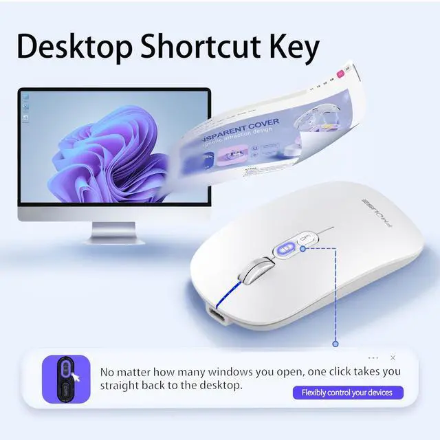 Alt view image 3 of 7 - Slim Wireless Mouse, Tri-Mode 2.4G/Bluetooth, Rechargeable Silver