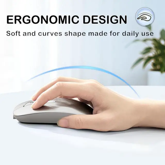 Alt view image 6 of 7 - Slim Wireless Mouse, Tri-Mode 2.4G/Bluetooth, Rechargeable Silver