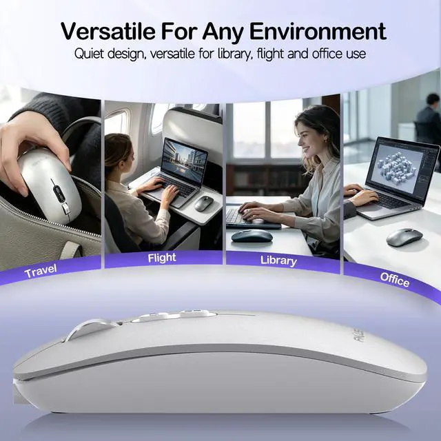 Alt view image 7 of 7 - Slim Wireless Mouse, Tri-Mode 2.4G/Bluetooth, Rechargeable Silver