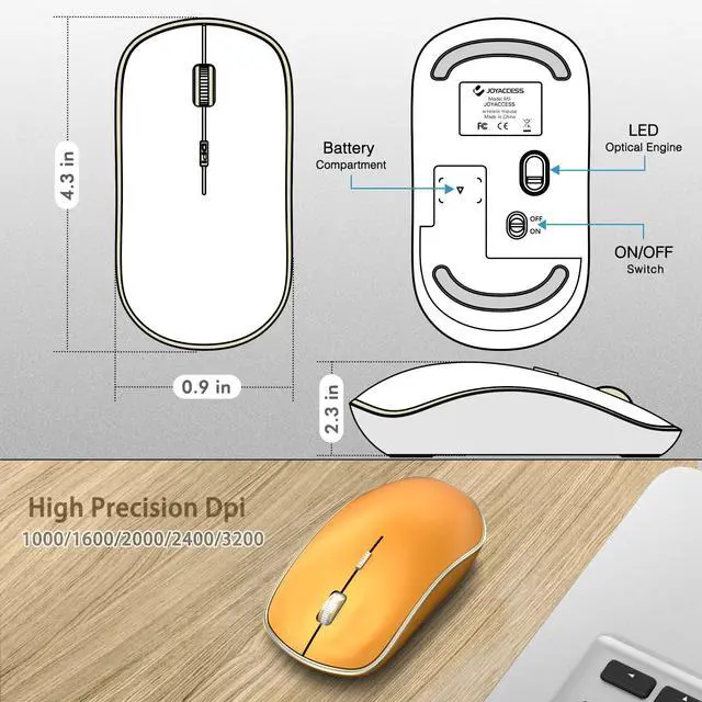 Alt view image 4 of 7 - J 2.4G Wireless Mouse, Soft Click, Silent Travel, 3200 DPI, 5 Adjustment Levels, for Laptop, Mac, PC, Notebook - Orange