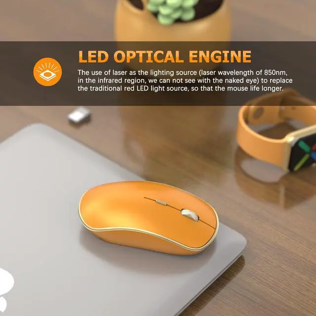 Alt view image 3 of 7 - J 2.4G Wireless Mouse, Soft Click, Silent Travel, 3200 DPI, 5 Adjustment Levels, for Laptop, Mac, PC, Notebook - Orange