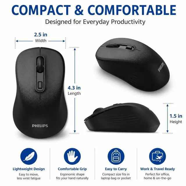 Alt view image 6 of 7 - Wireless Mouse for Laptop, Bluetooth and 2.4GHz, Silent Click