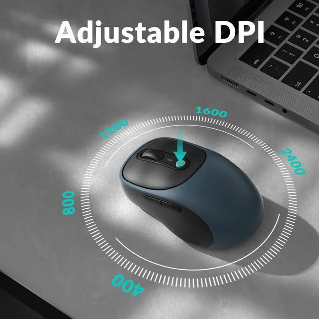 Alt view image 5 of 7 - BM24 Portable Wireless Mouse, 2400 DPI Quiet Clicks, 2.4 GHz/Bluetooth 5.2/Wired with Programmable Buttons, Long Battery Life for Laptop PC/Mac/Windows - Space Gray