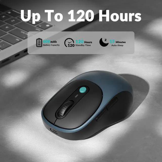 Alt view image 7 of 7 - BM24 Portable Wireless Mouse, 2400 DPI Quiet Clicks, 2.4 GHz/Bluetooth 5.2/Wired with Programmable Buttons, Long Battery Life for Laptop PC/Mac/Windows - Space Gray