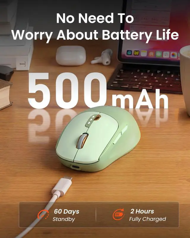 Alt view image 4 of 7 - Dual-Mode Wireless Mouse with Visible Battery Indicator, Silent Rechargeable Bluetooth & 2.4G Computer Mouse, 1600 DPI, One-Click Desktop Privacy Key, Portable Mice for Laptop/PC/Mac - Green
