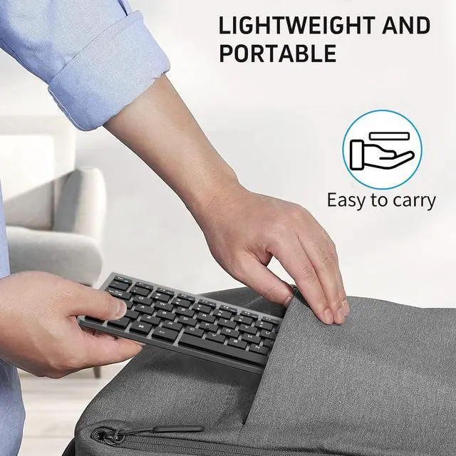 Alt view image 5 of 7 - Compact Wireless Keyboard Mouse Combo, Mini Portable Travel Keyboard and Silent Mouse Set with USB Receiver, Quiet Click, Small Size, Adjustable 2400 DPI for Computer, Laptop, PC, Windows, Mac - Grey
