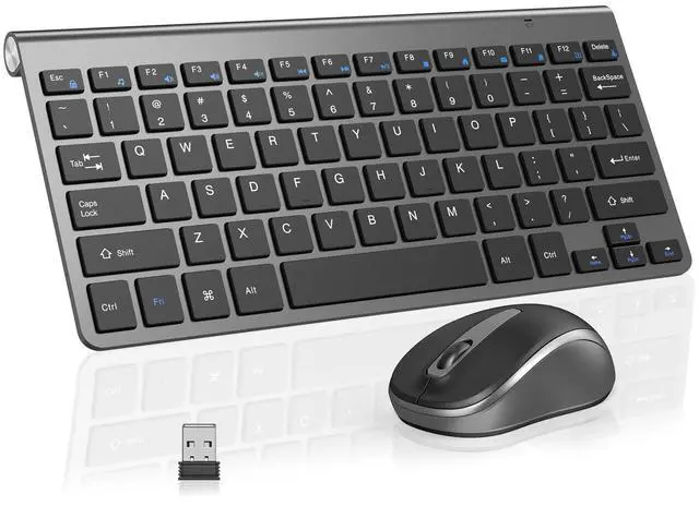 Main image of Compact Wireless Keyboard Mouse Combo, Mini Portable Travel Keyboard and Silent Mouse Set with USB Receiver, Quiet Click, Small Size, Adjustable 2400 DPI for Computer, Laptop, PC, Windows, Mac - Grey