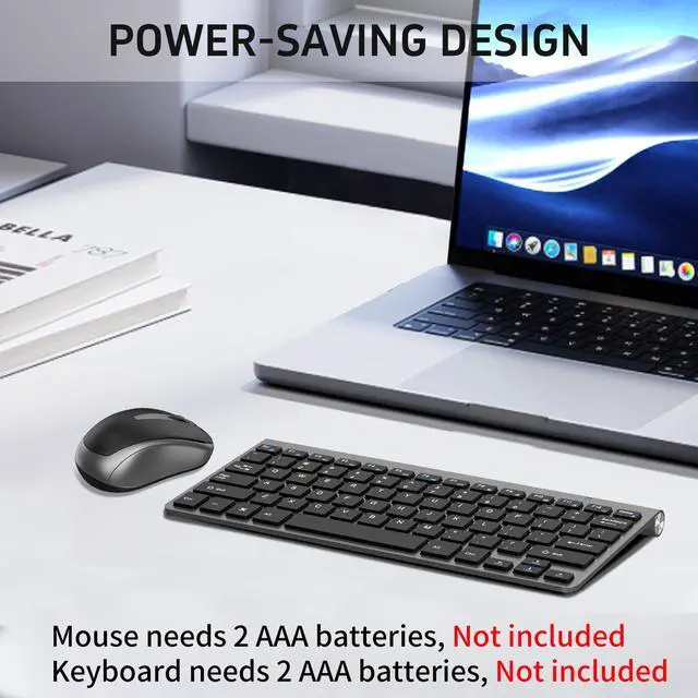 Alt view image 4 of 7 - Compact Wireless Keyboard Mouse Combo, Mini Portable Travel Keyboard and Silent Mouse Set with USB Receiver, Quiet Click, Small Size, Adjustable 2400 DPI for Computer, Laptop, PC, Windows, Mac - Grey