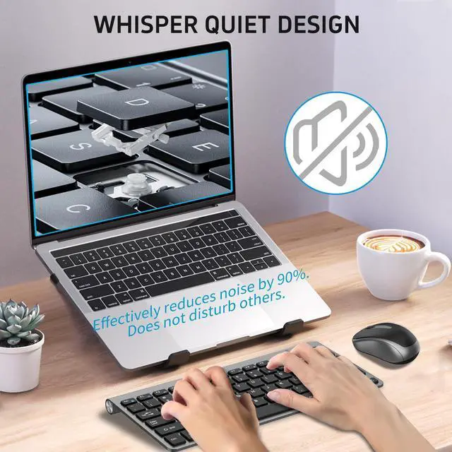 Alt view image 6 of 7 - Compact Wireless Keyboard Mouse Combo, Mini Portable Travel Keyboard and Silent Mouse Set with USB Receiver, Quiet Click, Small Size, Adjustable 2400 DPI for Computer, Laptop, PC, Windows, Mac - Grey