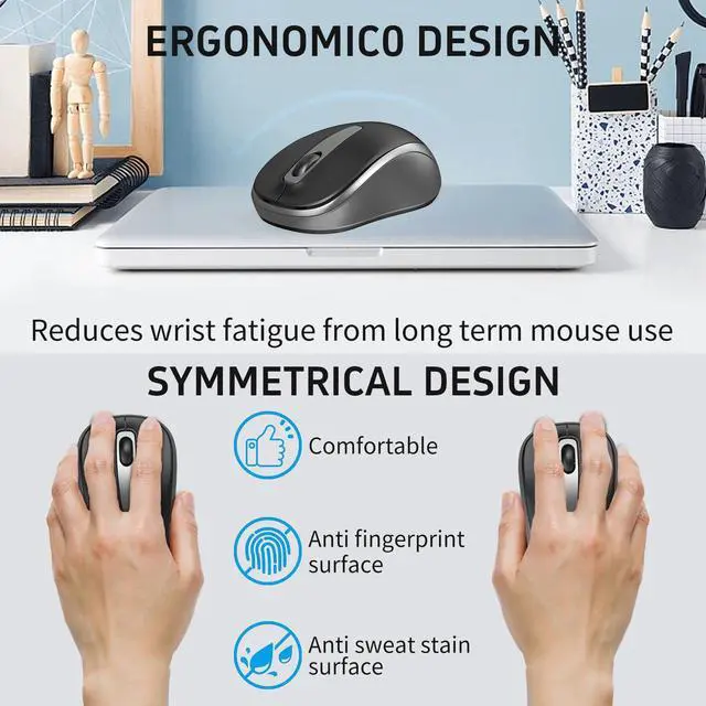 Alt view image 3 of 7 - Compact Wireless Keyboard Mouse Combo, Mini Portable Travel Keyboard and Silent Mouse Set with USB Receiver, Quiet Click, Small Size, Adjustable 2400 DPI for Computer, Laptop, PC, Windows, Mac - Grey