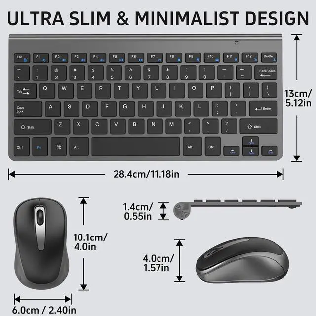 Alt view image 7 of 7 - Compact Wireless Keyboard Mouse Combo, Mini Portable Travel Keyboard and Silent Mouse Set with USB Receiver, Quiet Click, Small Size, Adjustable 2400 DPI for Computer, Laptop, PC, Windows, Mac - Grey