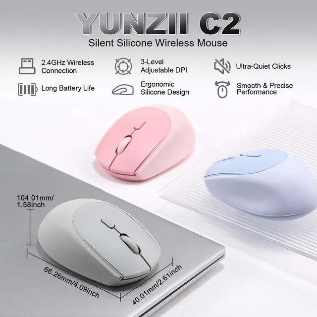 Alt view image 2 of 7 - C2 Silicone Wireless Mouse 1600 DPI Optical 2.4GHz (Gray)