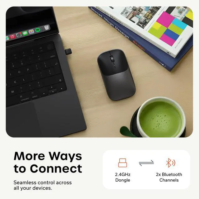 Alt view image 4 of 7 - Slim EX Wireless Mouse, Bluetooth & 2.4 GHz, Space Black