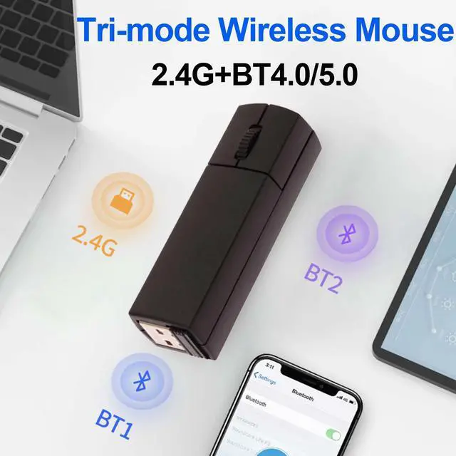 Alt view image 2 of 7 - Wireless Bluetooth Mouse, Mini 3-Mode (BT4.0/5.0+2.4G) Noiseless Rechargeable Travel Mice with Mouse Case, 3 Buttons 1200 DPI Ultra Lightweight Portable Wireless Mice for Desktop Laptops PCBlack